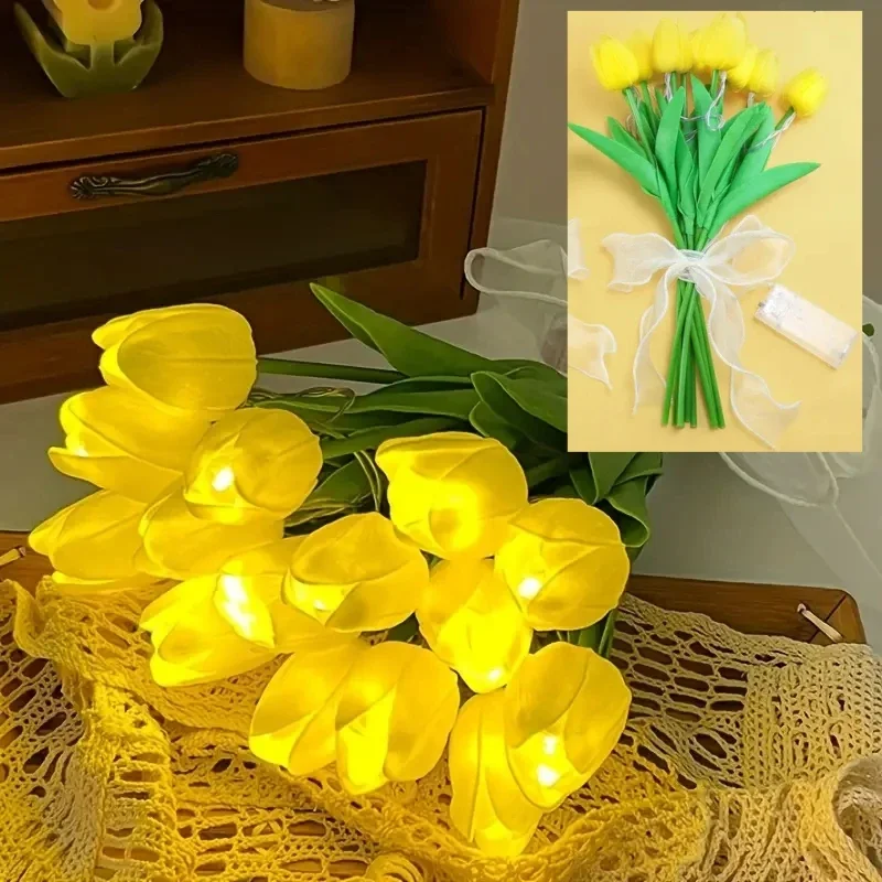 Tulipany ze świetlną LED – sztuczne kwiaty z lampką do dekoracji domu Fioletowy