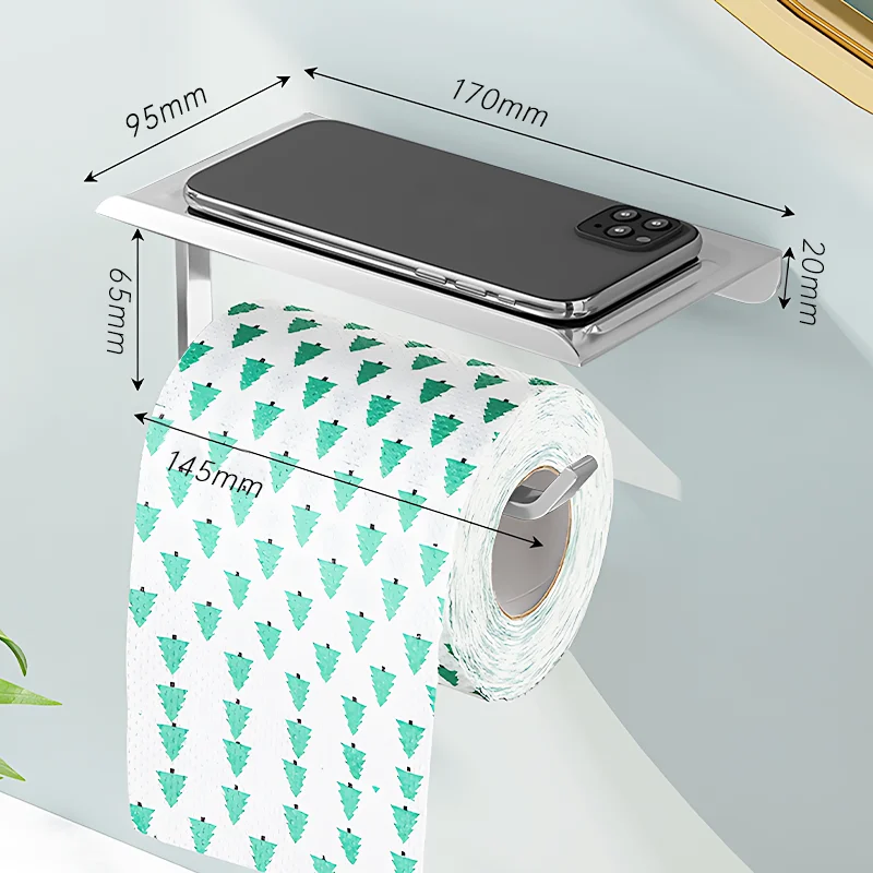 Aluminiowy uchwyt na papier toaletowy z półką na telefon Style a sliver
