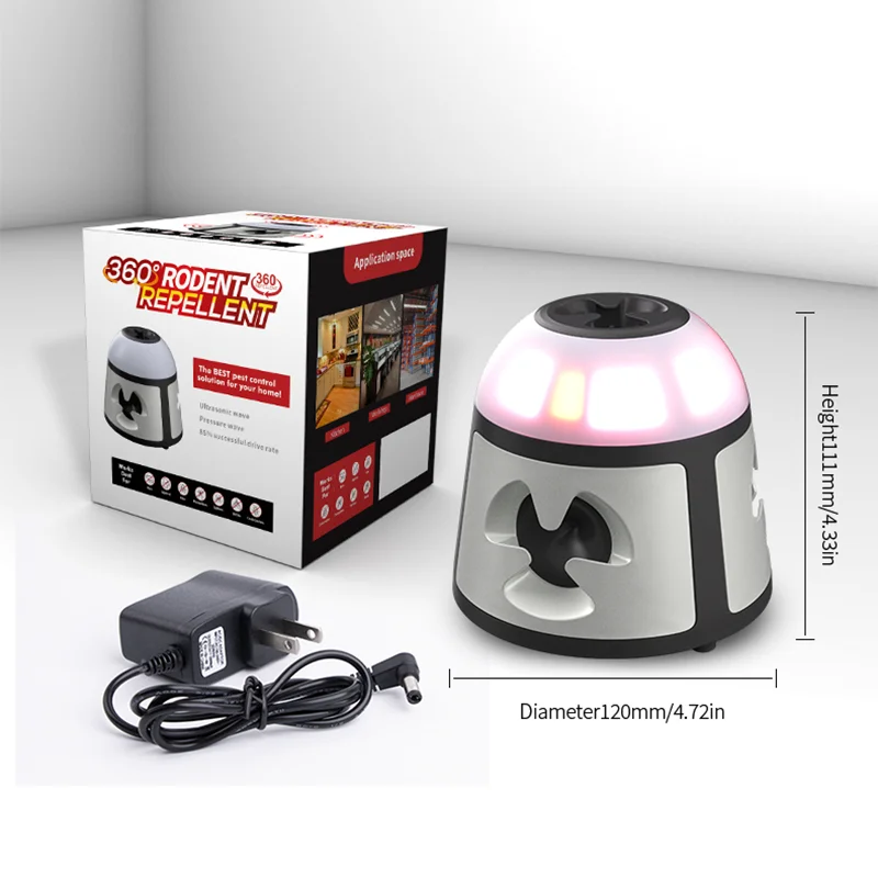 Ultradźwiękowy odstraszacz myszy 360° z lampą LED do gniazdka Jasnoszary