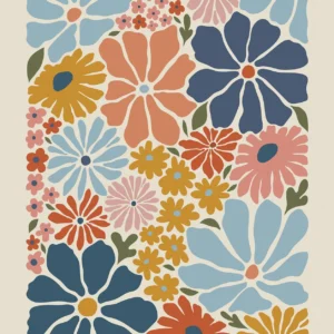 Vintage kwiatowy plakat botaniczny boho abstrakcja do salonu Czerwony