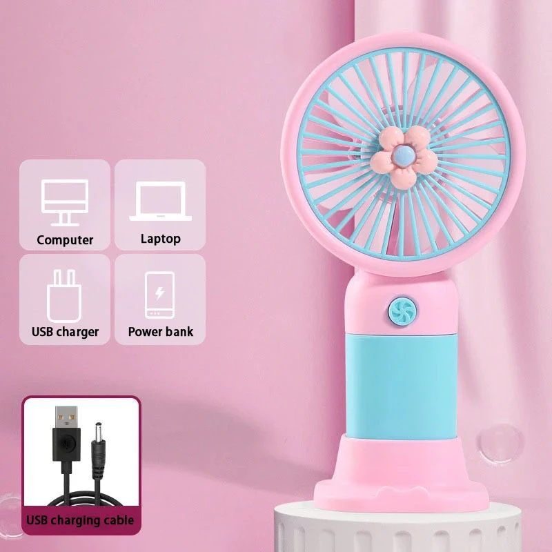Wentylator ręczny USB plastikowy stojący i ręczny 2w1 Jasnoszary