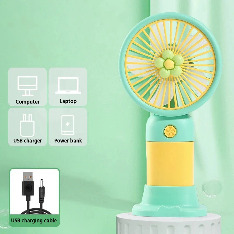 Wentylator ręczny USB plastikowy stojący i ręczny 2w1 Jasnozielony