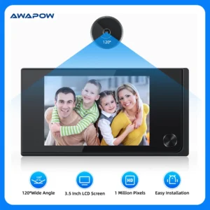 Wizjer cyfrowy do drzwi z dzwonkiem i ekranem LCD Czarny