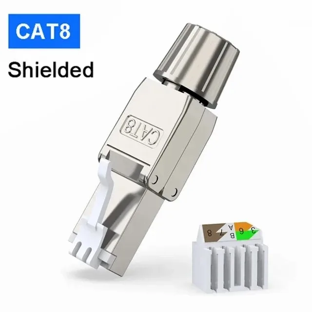 Wtyczki RJ45 Cat8 Cat7 Cat6A beznarzędziowe, ekranowane Czarny