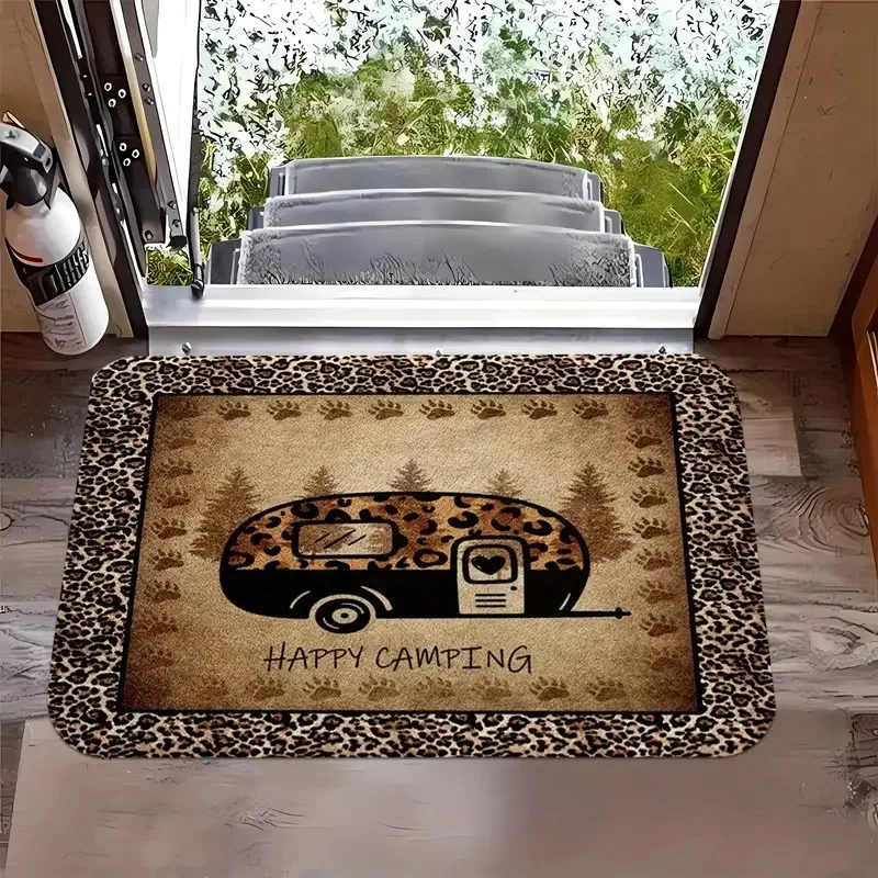 Wycieraczka Happy Camper z motywem kampera — mata do dekoracji domu Fioletowy