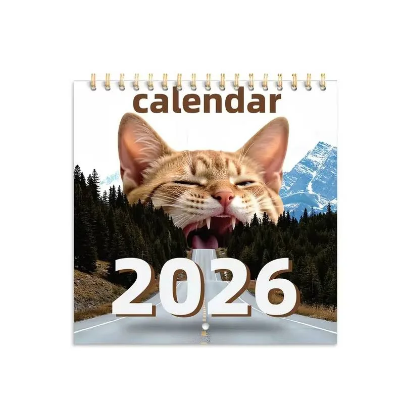 Zabawny kalendarz 2026 z kotami i dziurkami Różowy