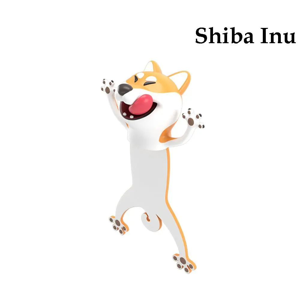 Zakładki 3D do książek ze zwierzętami - kot, panda, Shiba Inu żółty