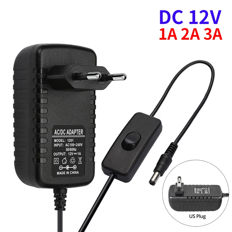 Zasilacz 12V z wtyczką i przełącznikiem - ładowarka adapter Niebieski