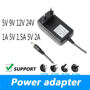 Zasilacz 5V 12V z wtyczką – adapter do kamery i routera Złoto