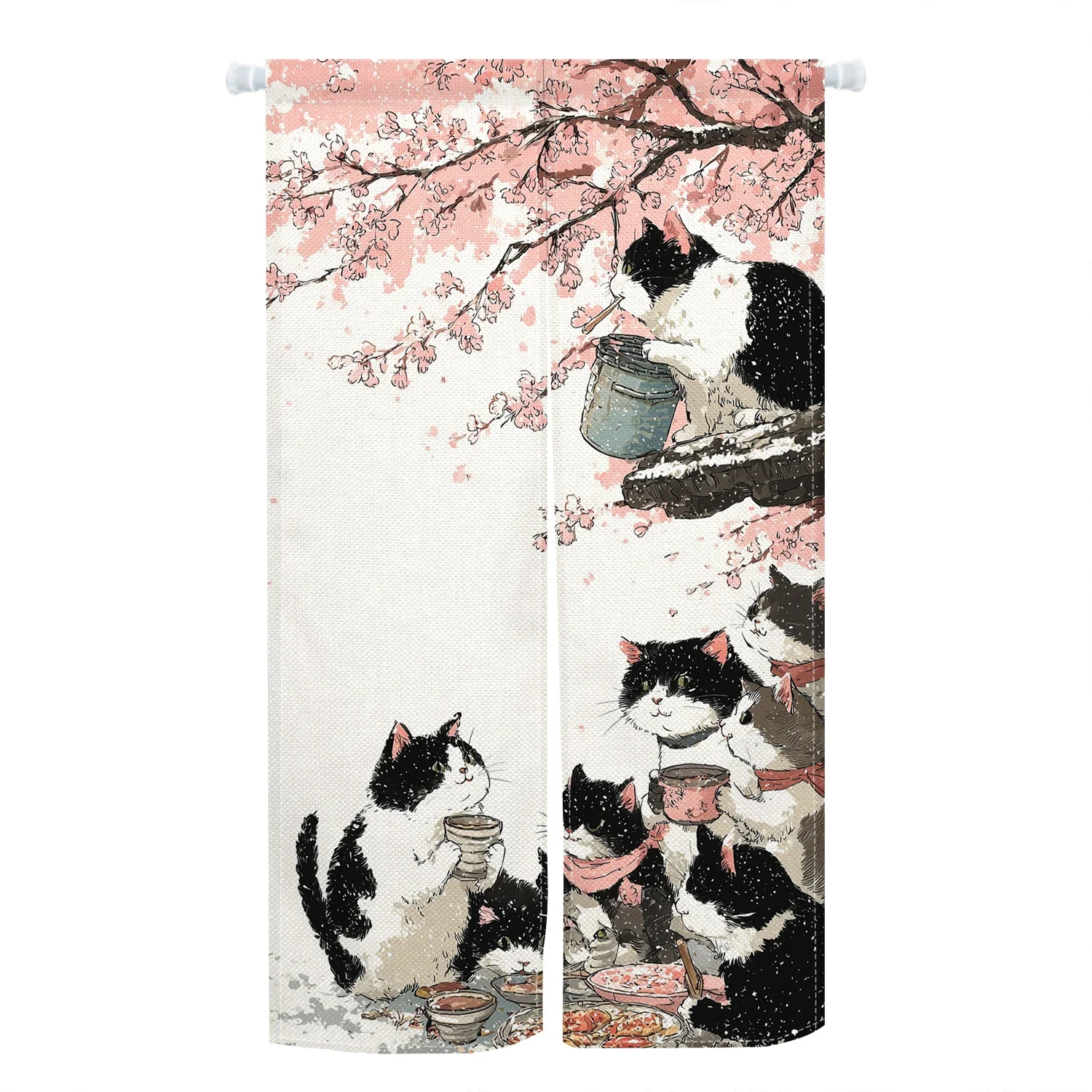 Zasłona drzwiowa Ukiyo-e z kotami VIKAMA - japoński motyw wiśni do kuchni Fioletowy