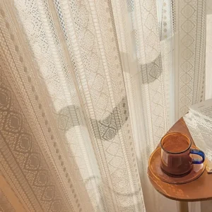 Zasłona siatkowa retro z płynnymi krawędziami do salonu i balkonu Jasnożółty