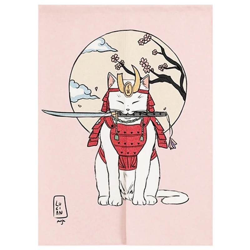 Zasłonka kuchenna noren z kotem ukiyo-e w stylu japońskim Czarny