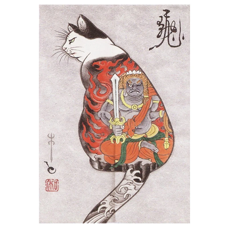 Zasłonka kuchenna noren z kotem ukiyo-e w stylu japońskim Czerwony