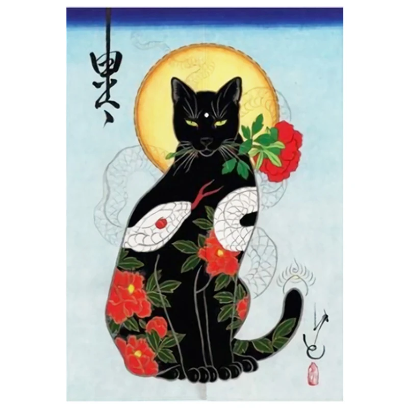 Zasłonka kuchenna noren z kotem ukiyo-e w stylu japońskim Fioletowy