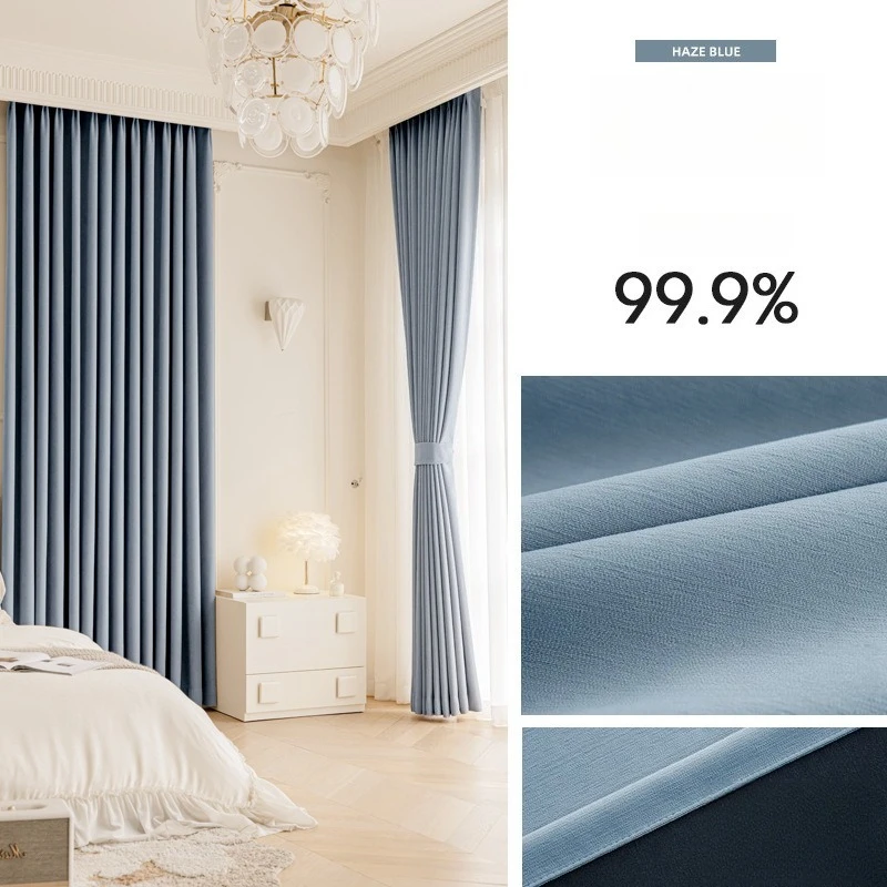 Zaciemniające zasłony z tkaniny Chenille — izolacja i elegancja do salonu Niebieski