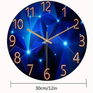 Zegar ścienny 30 cm – hartowane szkło, geometryczny wzór, cichy mechanizm kwarcowy Niebieski
