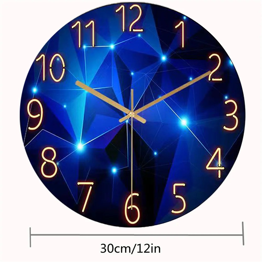 Zegar ścienny 30 cm – hartowane szkło, geometryczny wzór, cichy mechanizm kwarcowy Niebieski