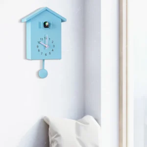 Zegar ścienny z kukułką – nowoczesny kwarcowy 20x25 cm z motywem ptaka Niebieski