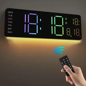 Zegar ścienny LED z pilotem, kolorowym nocnym światłem i temperaturą Czarny