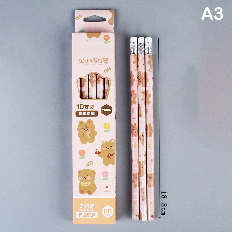 Zestaw 10 ołówków grafitowych kawaii koreańskie dla dzieci do szkoły Biały