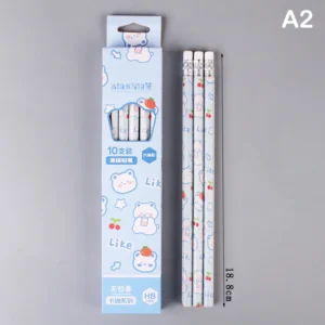 Zestaw 10 ołówków grafitowych kawaii koreańskie dla dzieci do szkoły Burgundia