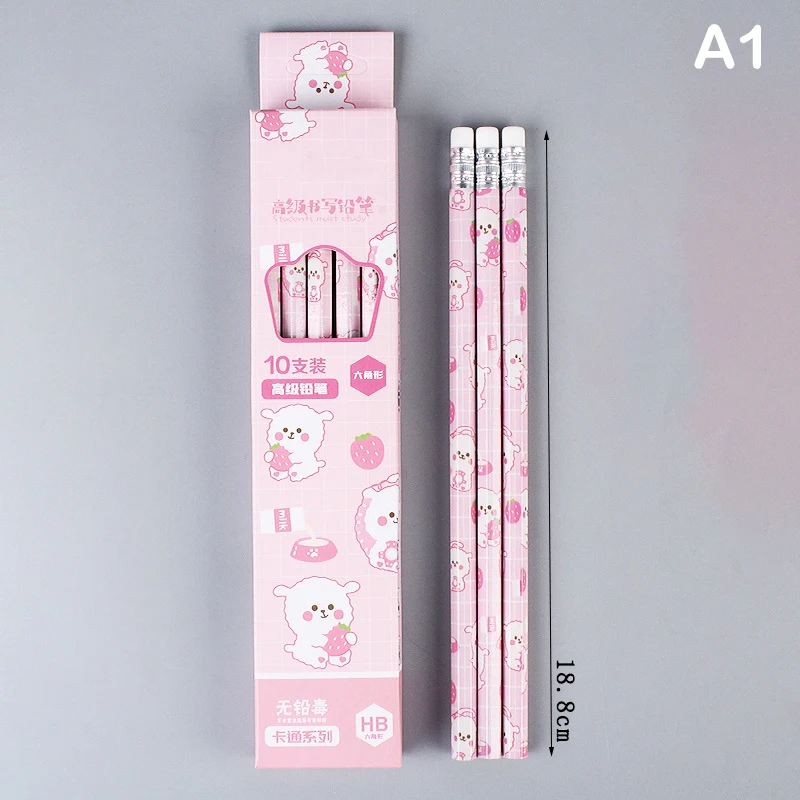 Zestaw 10 ołówków grafitowych kawaii koreańskie dla dzieci do szkoły Czerwony