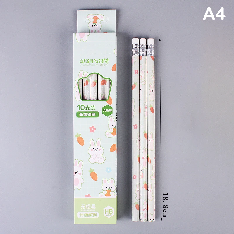 Zestaw 10 ołówków grafitowych kawaii koreańskie dla dzieci do szkoły żółty