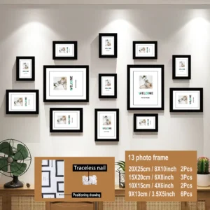 Zestaw 13 drewnianych ramek na zdjęcia do ściany – galeria rodzinna Czarny
