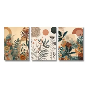 Zestaw 3 kwiatowych plakatów boho mid-century do salonu Granatowy