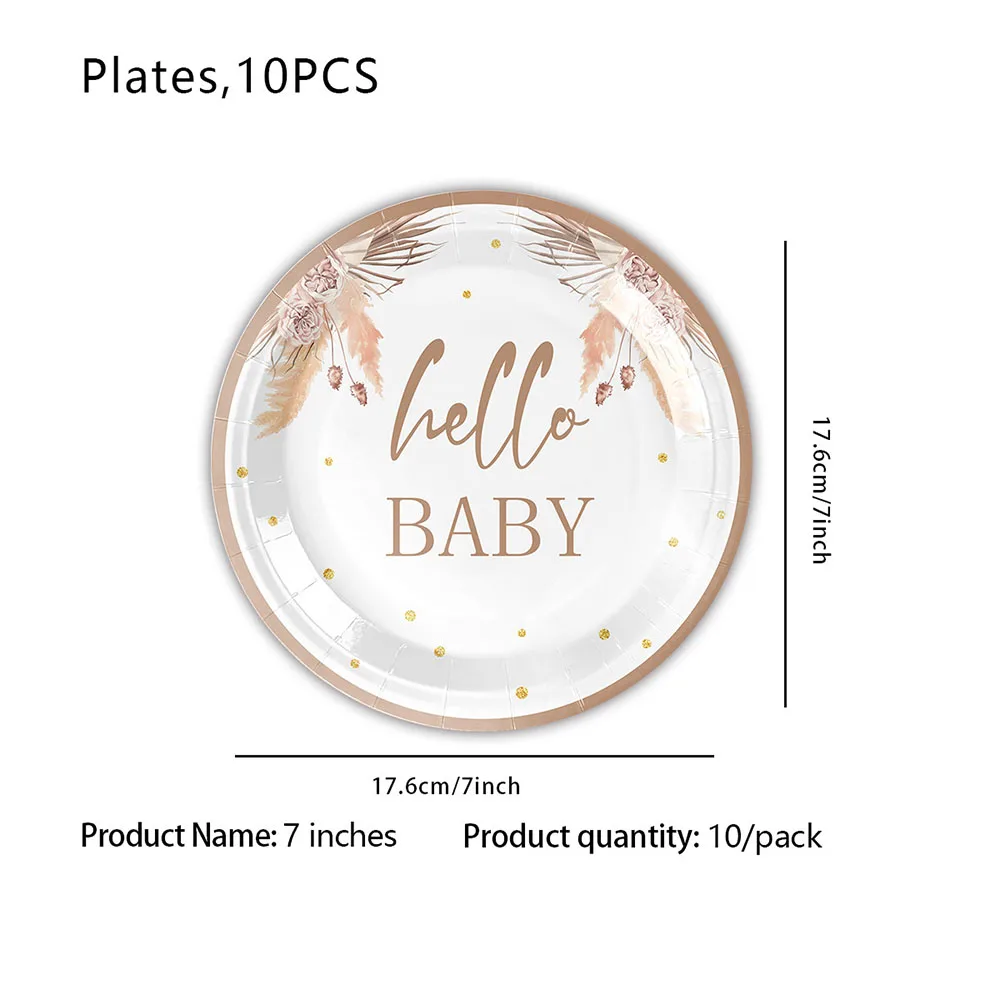 Zestaw dekoracji na baby shower z misiem - baner i girlanda Talerz papierowy