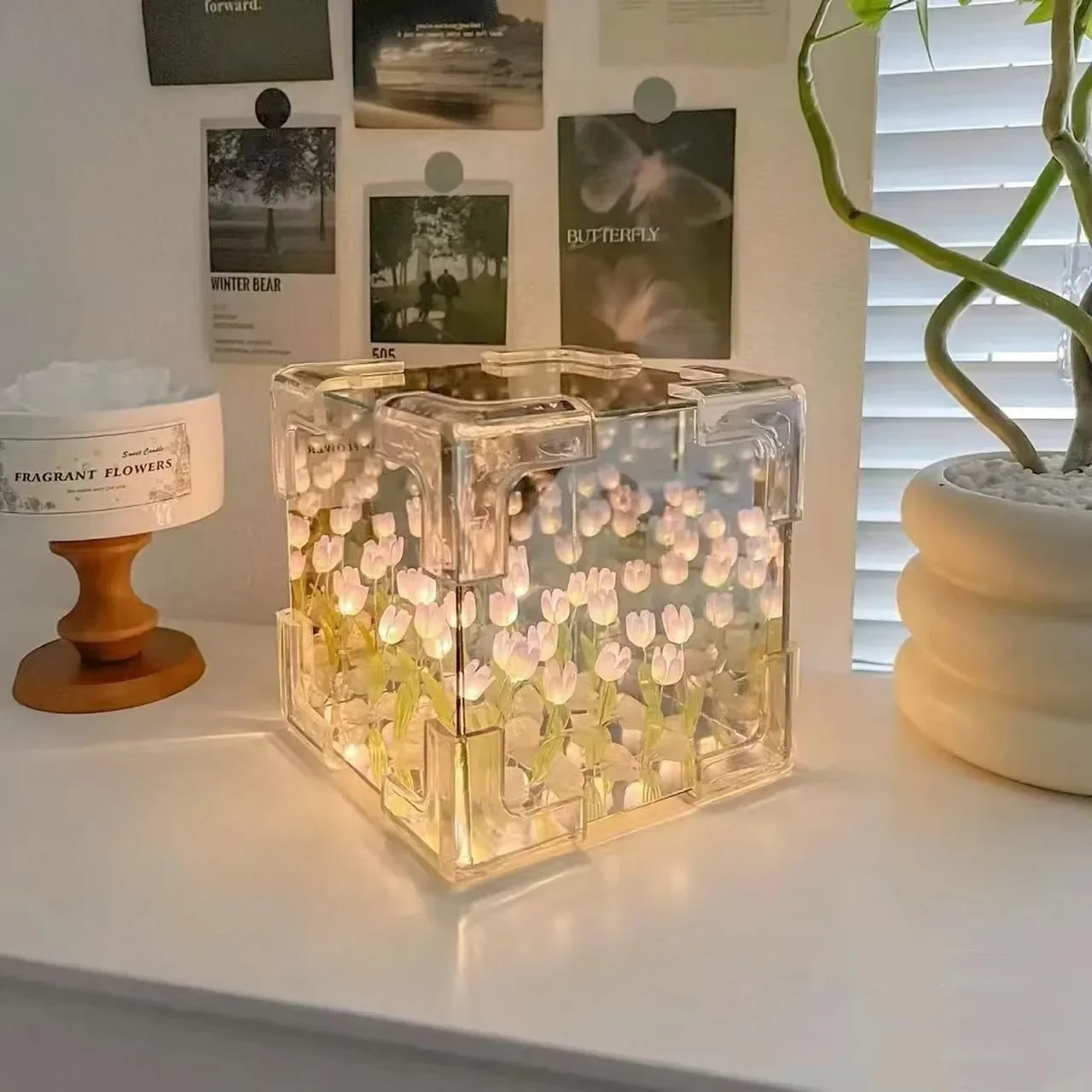 Zestaw DIY lampka nocna 3D z kwiatami tulipanów – kreatywny prezent Jasnoszary