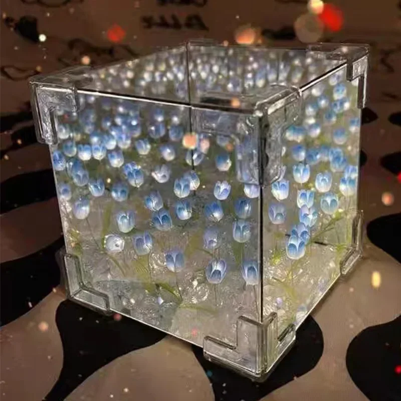 Zestaw DIY lampka nocna 3D z kwiatami tulipanów – kreatywny prezent Niebieski