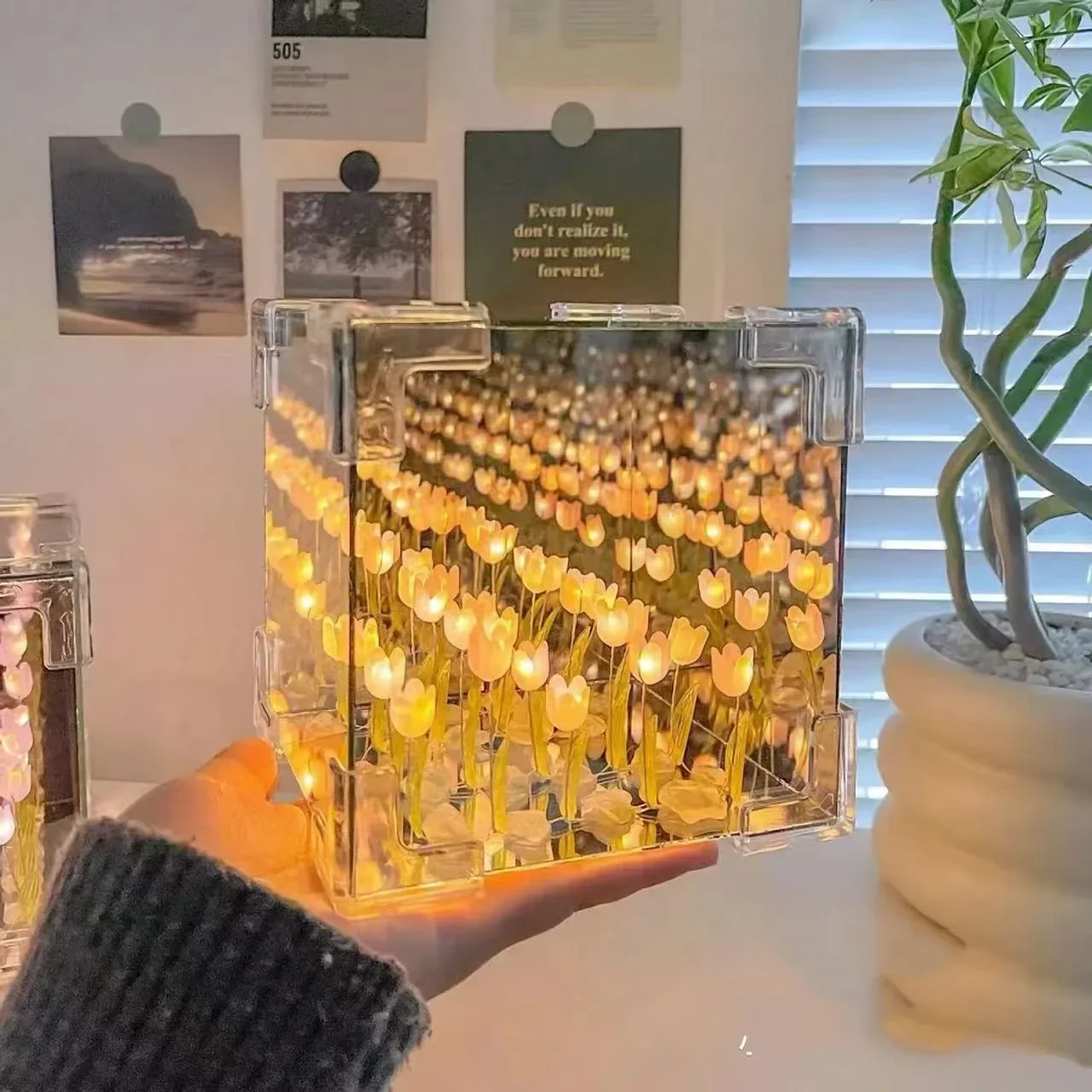 Zestaw DIY lampka nocna 3D z kwiatami tulipanów – kreatywny prezent żółty