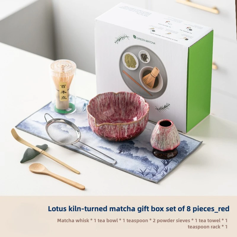 Zestaw do ceremonii matcha 8 elementów z miską i ubijaczką Jasnoszary