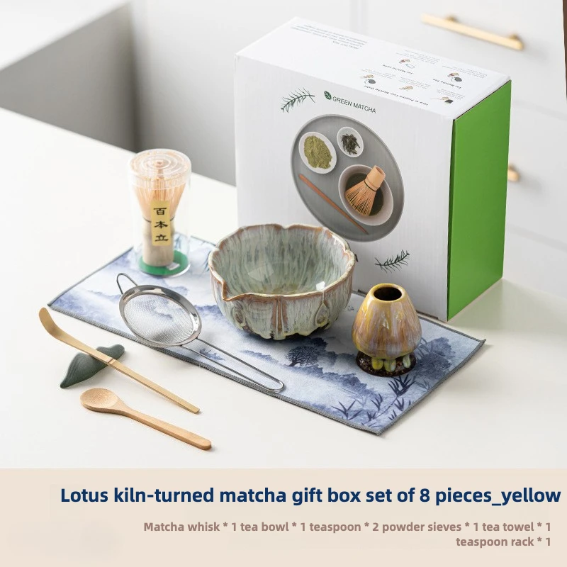 Zestaw do ceremonii matcha 8 elementów z miską i ubijaczką Jasnożółty