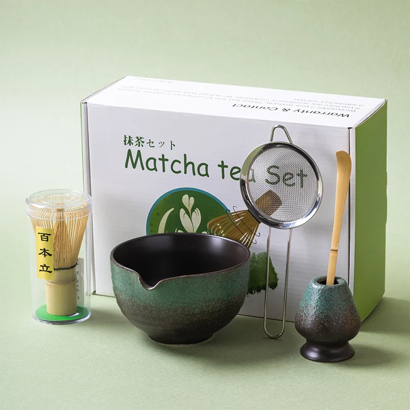 Bambusowo-ceramiczny zestaw do parzenia matcha — 5 elementów Czarny jasny