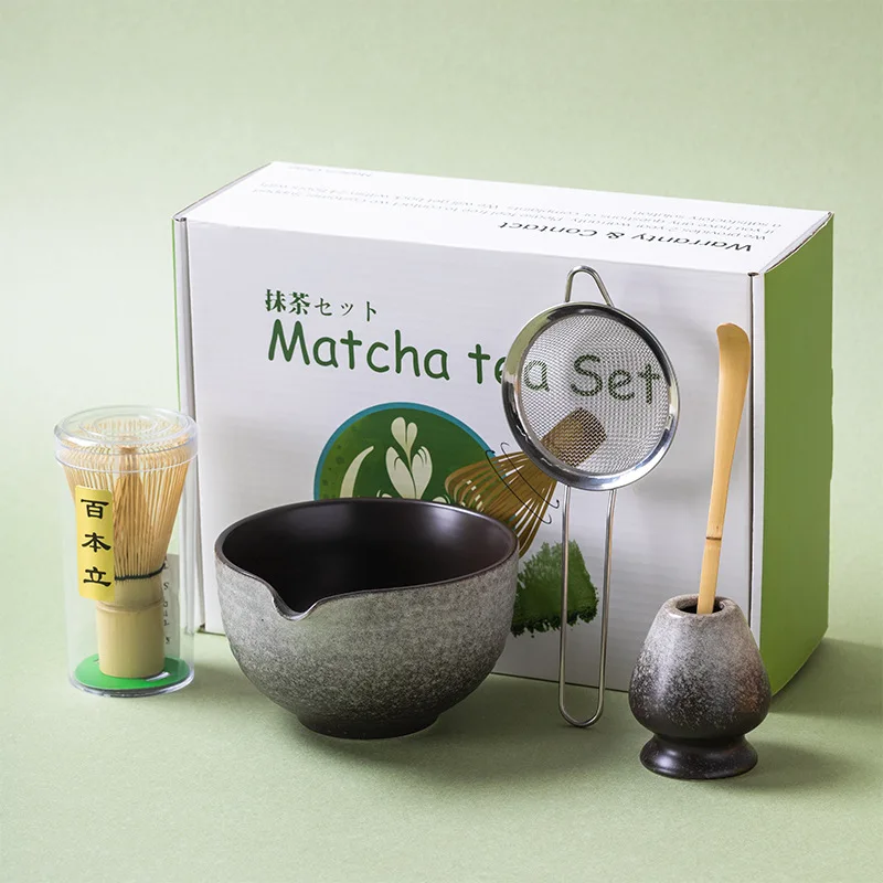 Bambusowo-ceramiczny zestaw do parzenia matcha — 5 elementów Fuksja