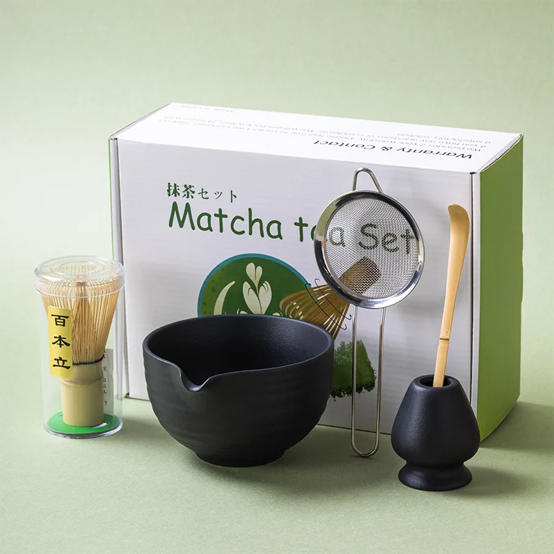 Bambusowo-ceramiczny zestaw do parzenia matcha — 5 elementów Jasny srebrny