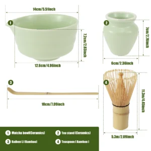 Zestaw do parzenia matcha z bambusową trzepaczką i ceramiczną miską Jasnoszary