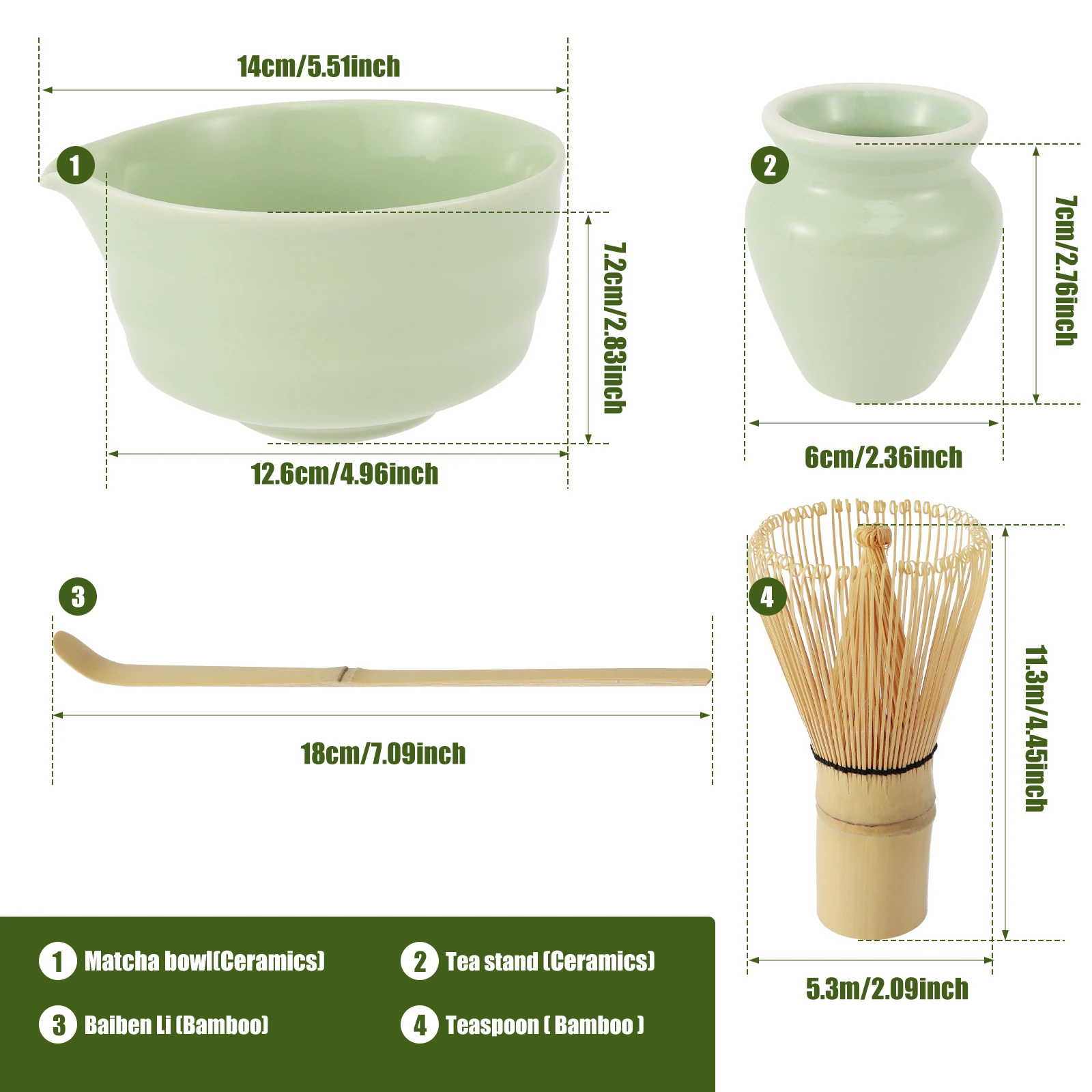 Zestaw do parzenia matcha z bambusową trzepaczką i ceramiczną miską Jasnoszary