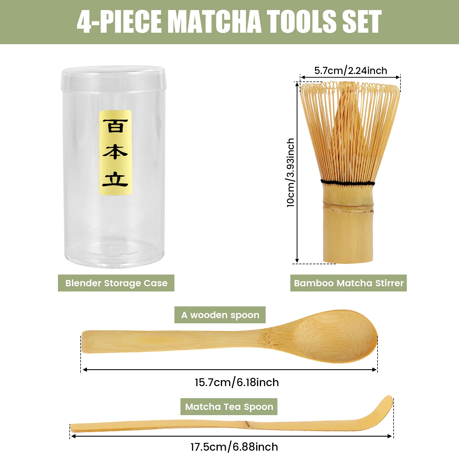 Zestaw do parzenia matcha z bambusową trzepaczką i ceramiczną miską Jasnozielony