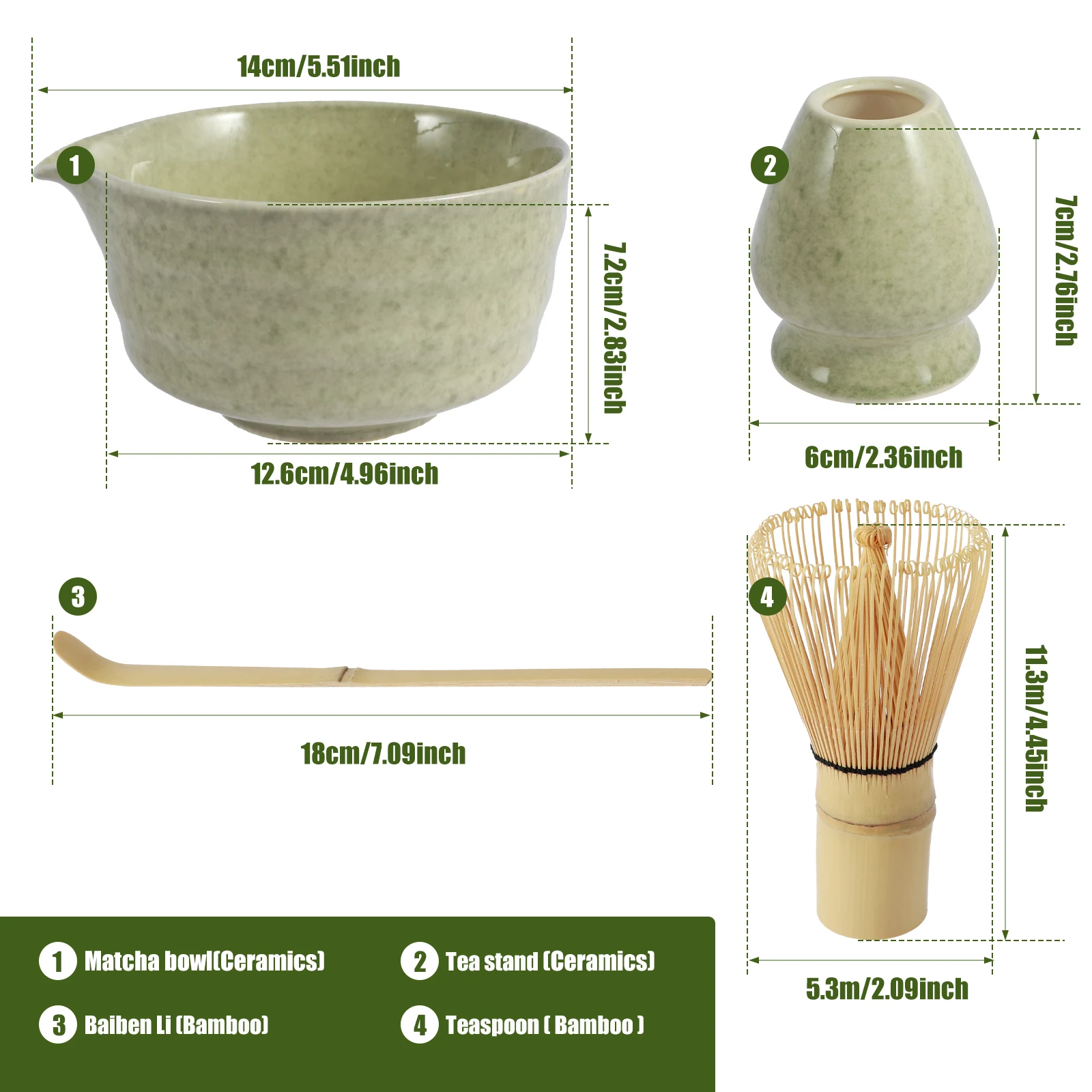 Zestaw do parzenia matcha z bambusową trzepaczką i ceramiczną miską Matowy
