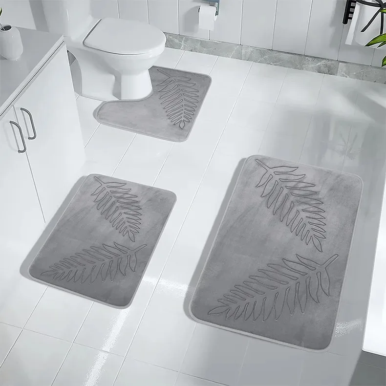 3-częściowy zestaw dywaników łazienkowych Memory Foam z motywem liści Różowy