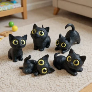 Zestaw 5 miniaturowych figurek kotów drukowanych 3D do salonu Czarny