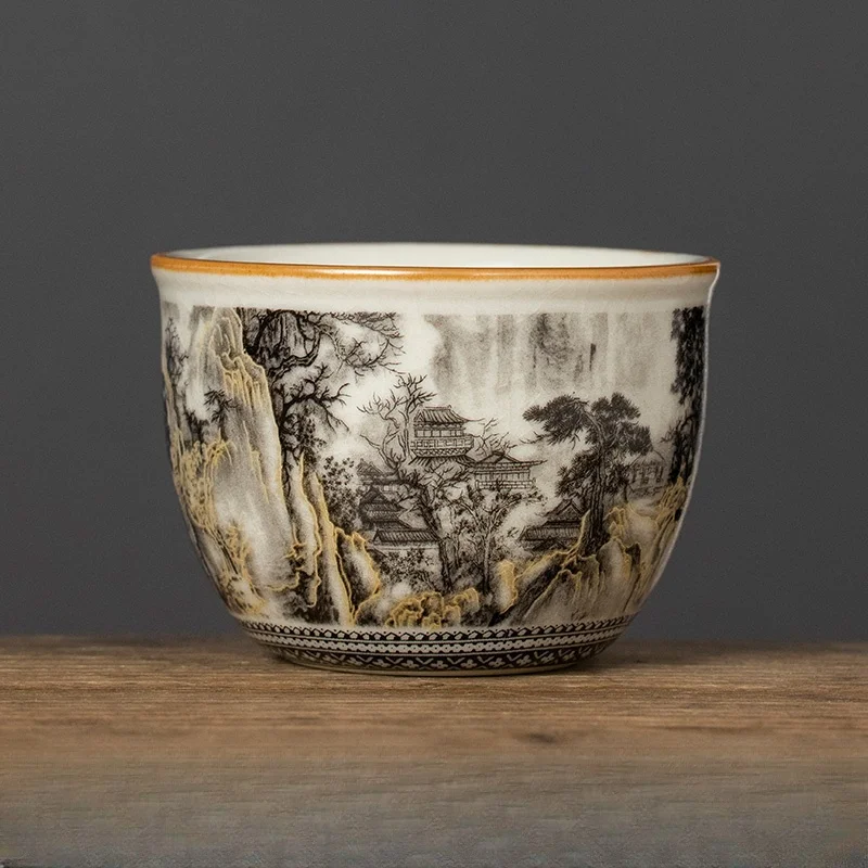 Zestaw Gaiwan z porcelany Ru Kiln do ceremonii herbaty Khaki