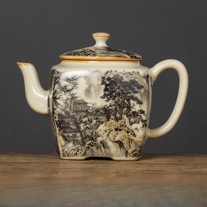 Zestaw Gaiwan z porcelany Ru Kiln do ceremonii herbaty Ciemny szary