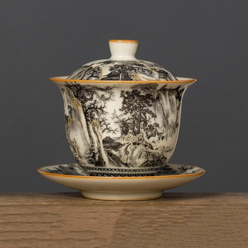 Zestaw Gaiwan z porcelany Ru Kiln do ceremonii herbaty Matowy