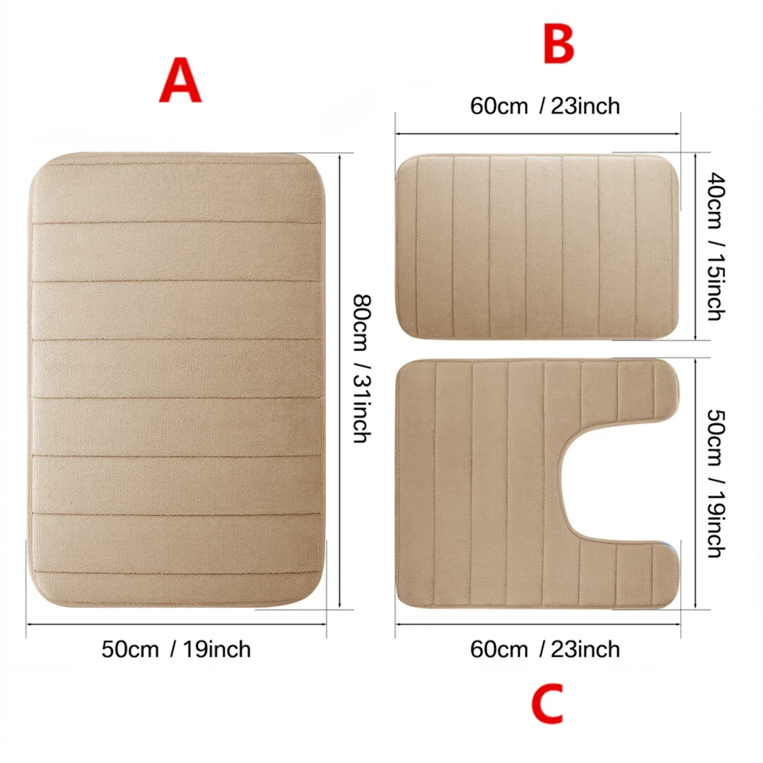 Zestaw mat łazienkowych memory foam, antypoślizgowe Beżowy