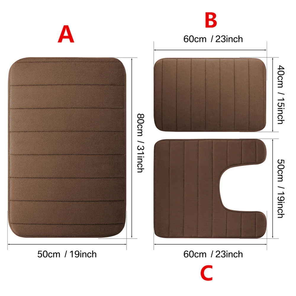 Zestaw mat łazienkowych memory foam, antypoślizgowe Brązowy