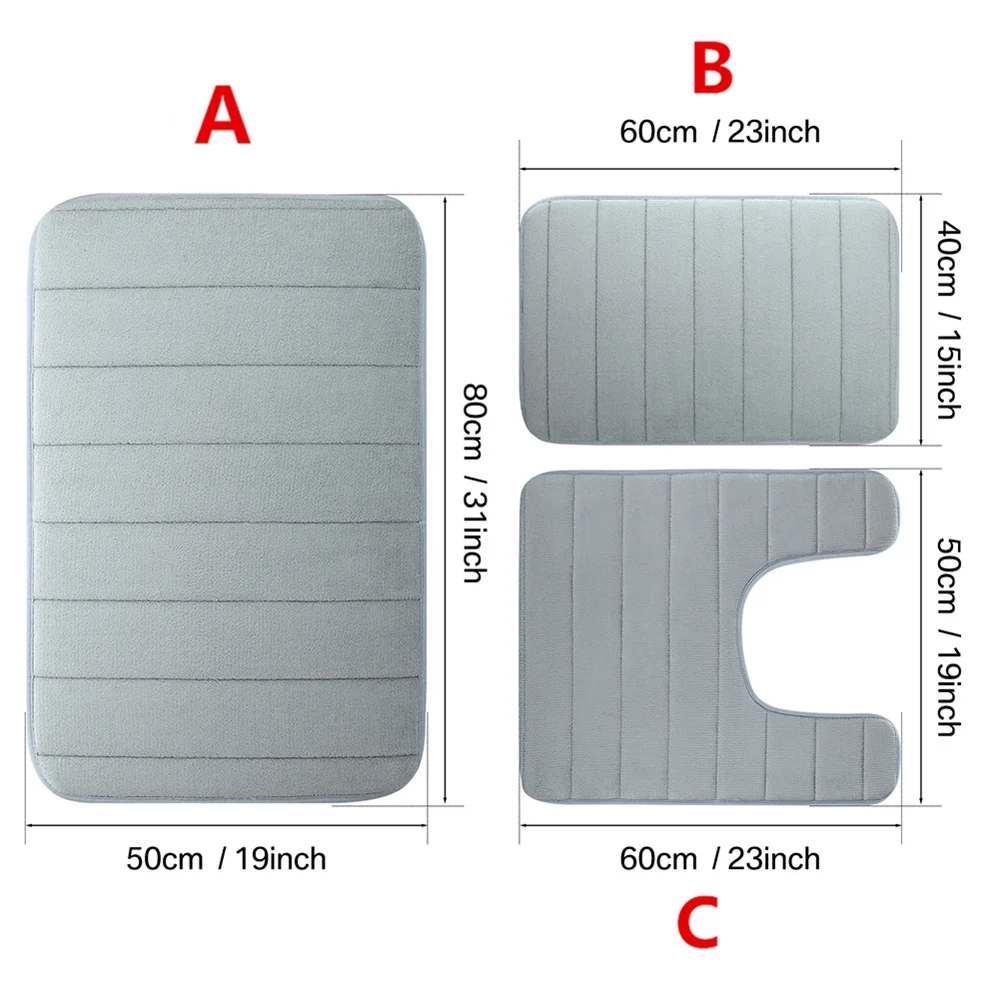 Zestaw mat łazienkowych memory foam, antypoślizgowe Szary